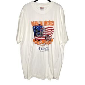 Vintage 1999 Born In America Harleys At The Horizon Graphic Print Tee Short